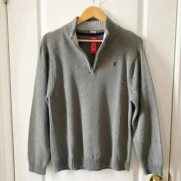 IZOD Sweater 1/4 Zip Pullover 100% Cotton Grey Boys Size XL - Picture 3 of 14
